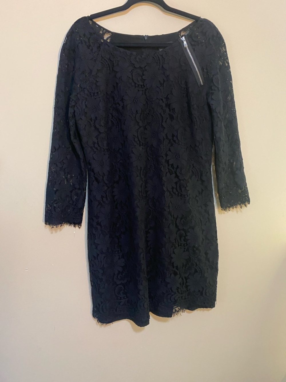 Armani Exchange Black Lace Mini Dress with Zip Accent